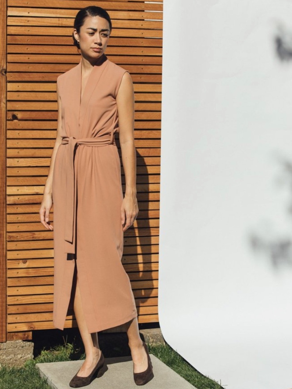 Jesse Kamm Yuri Wrap Dress in Desert Rose - Size Medium
